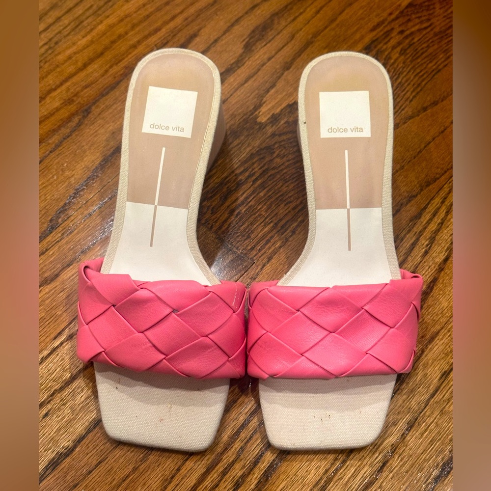 Pink Dolce Vita heeled slides, size 7